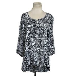 Westbound black white print 3/4 sleeves tunic top size Large